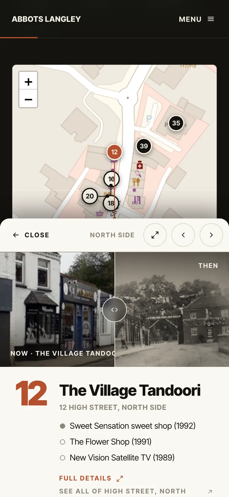 The map on a phone, with a shop open in a sheet from the bottom of the screen.